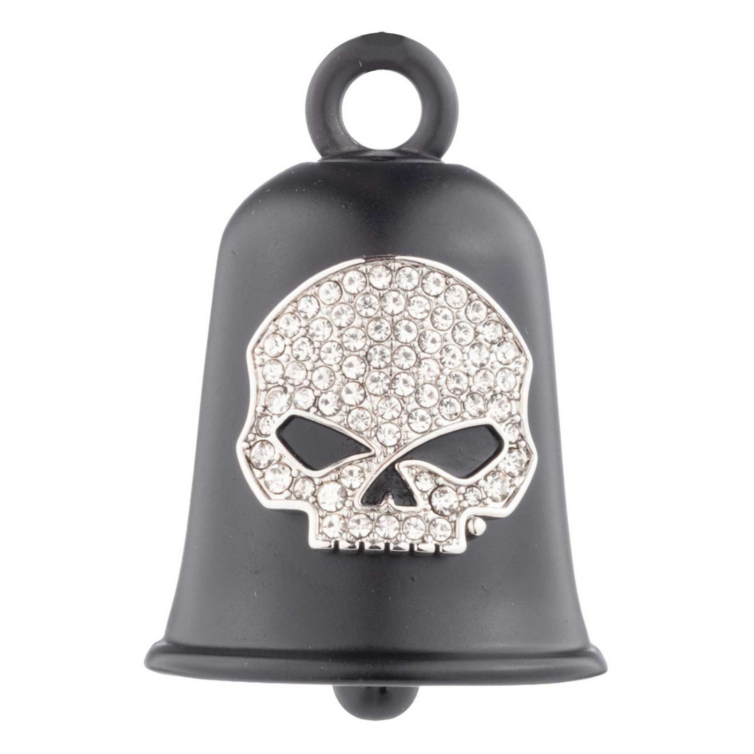 Harley-Davidson Pave Crystal Willie G Skull Logo Motorcycle Ride Bell - Black