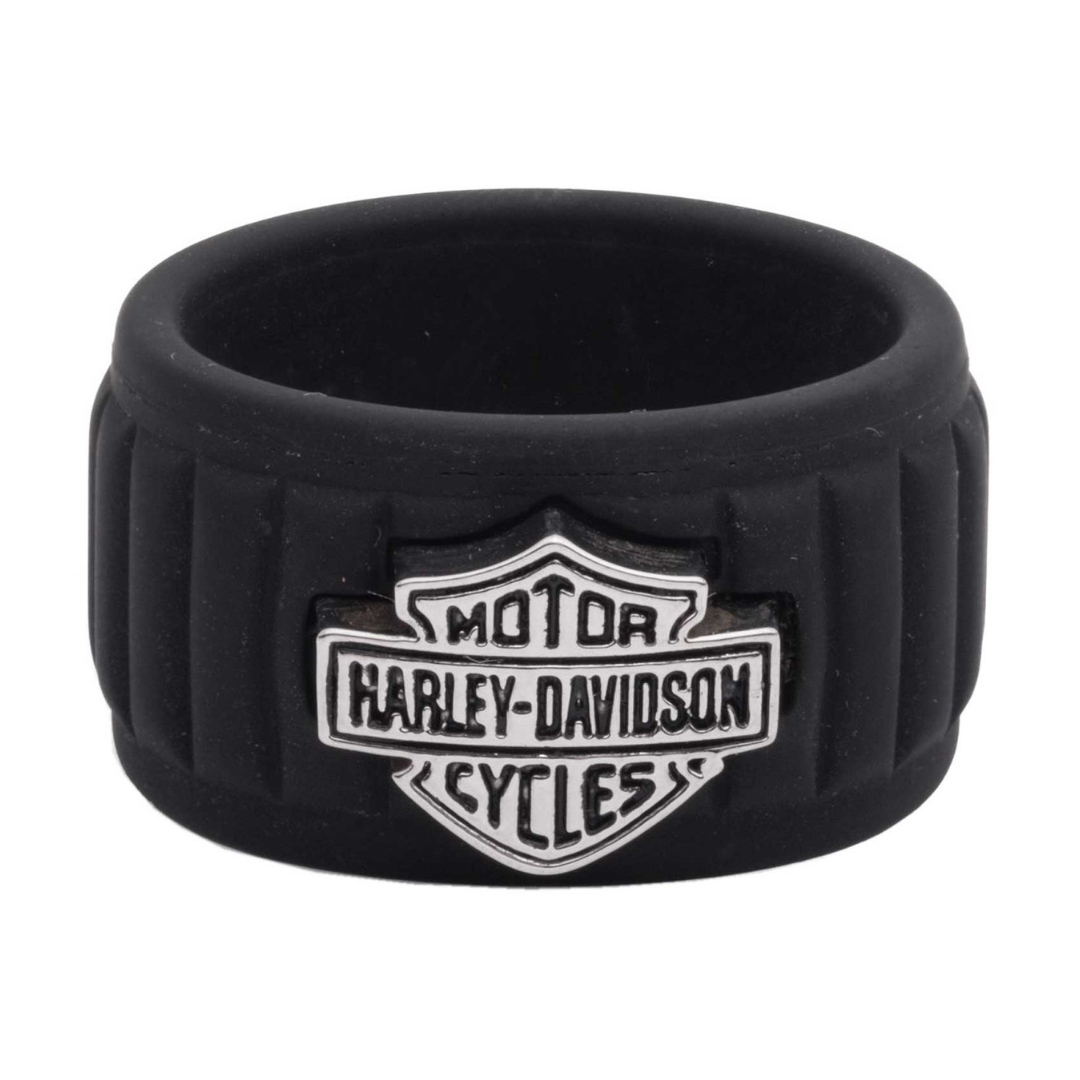 Harley-Davidson Boxed Script Bar and Shield Flexible Silicone Band Ring - Black