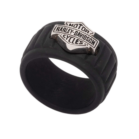 Harley-Davidson Boxed Script Bar & Shield Silicone Band Ring - Black