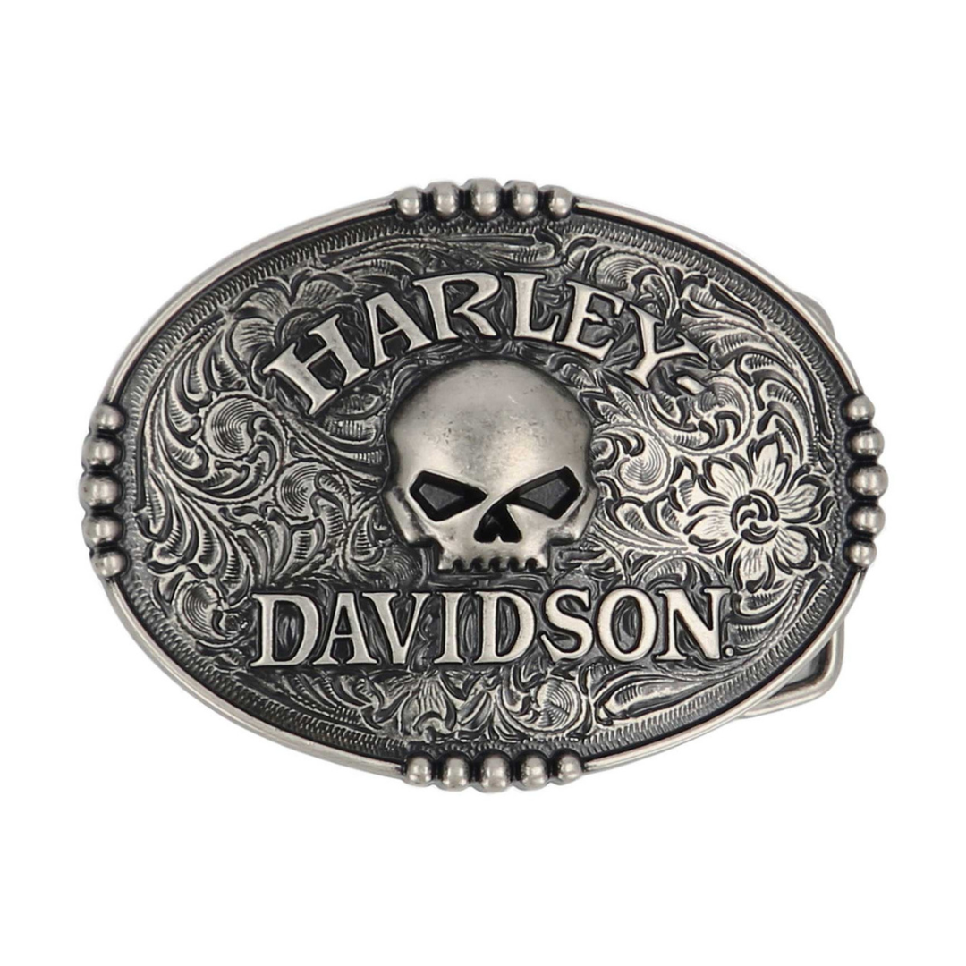 Harley-Davidson Men's Raised Willie G Skull Logo Belt Buckle - Nickel Finish