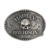 Harley-Davidson Men's Raised Willie G Skull Logo Belt Buckle - Nickel Finish