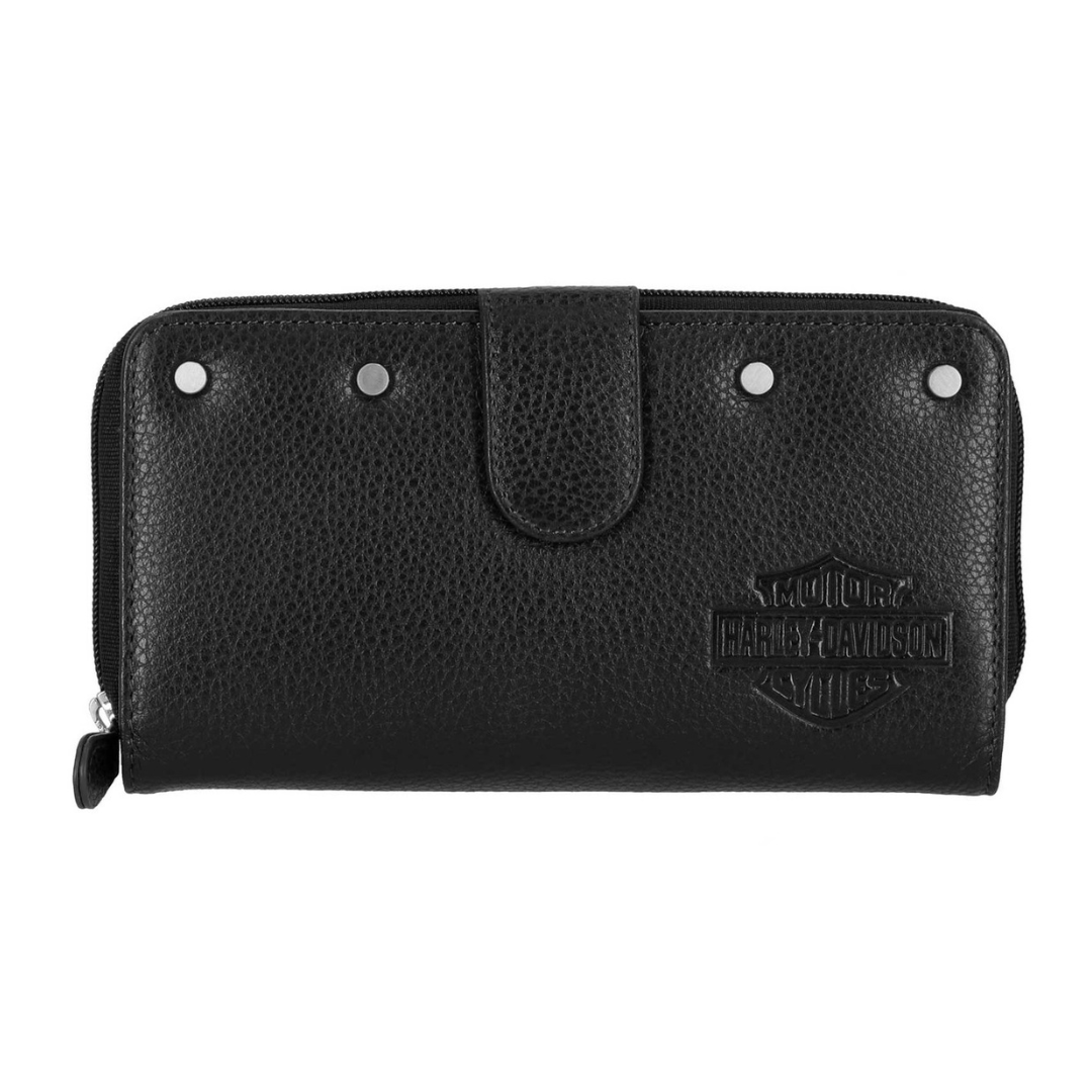 Harley-Davidson Women's Core Stud B&S Genuine Leather Tab Clutch Wallet - Black