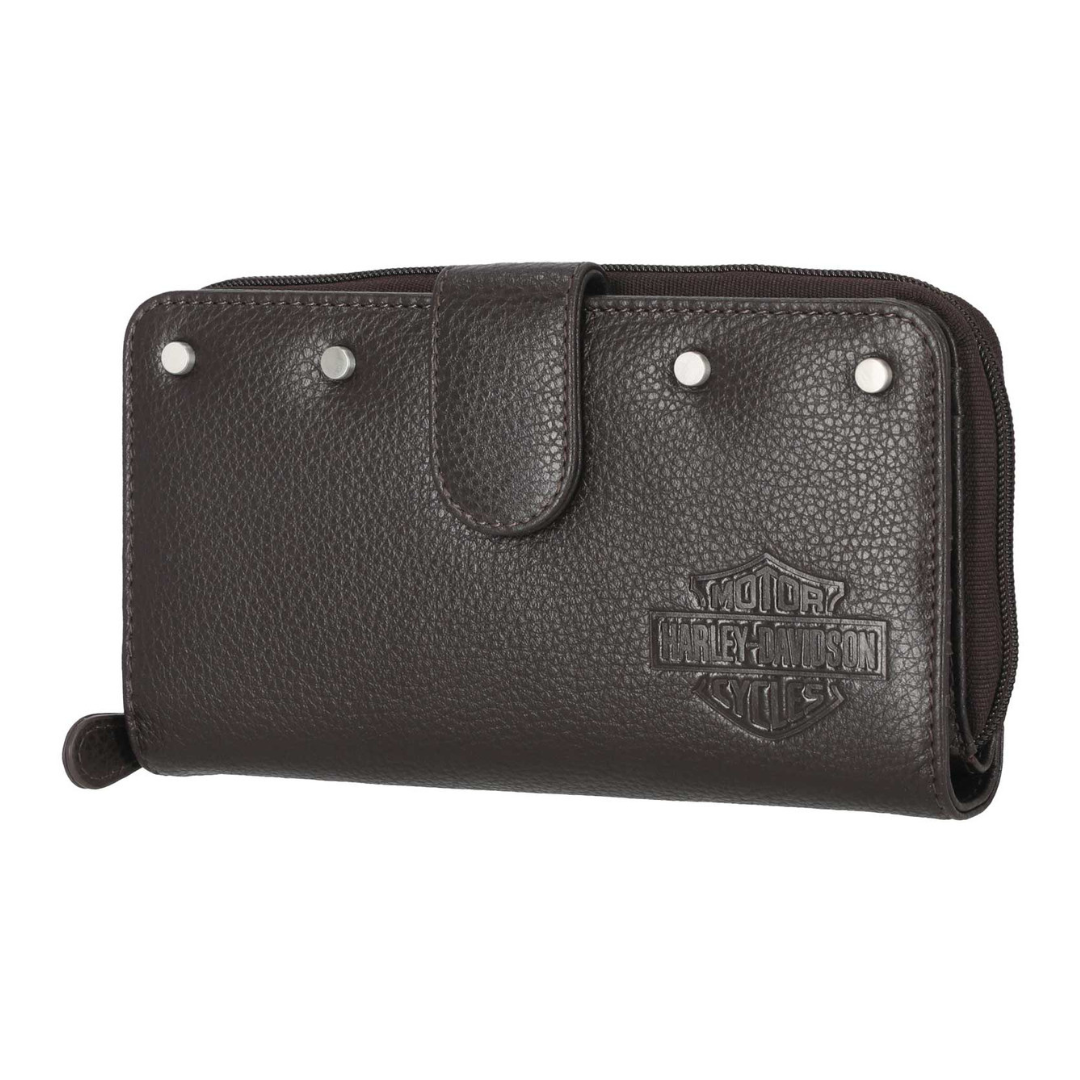 Harley-Davidson Women's Core Stud B&S Leather Tab Clutch Wallet- Dark Brown