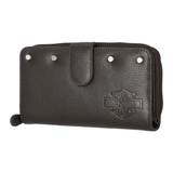 Harley-Davidson Women's Core Stud B&S Leather Tab Clutch Wallet- Dark Brown
