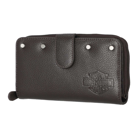 Harley-Davidson Women's Core Stud B&S Leather Tab Clutch Wallet- Dark Brown