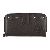 Harley-Davidson Women's Core Stud B&S Leather Tab Clutch Wallet- Dark Brown