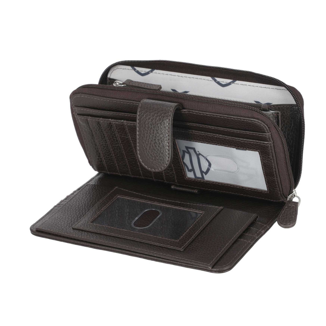 Harley-Davidson Women's Core Stud B&S Leather Tab Clutch Wallet- Dark Brown
