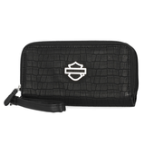 Harley-Davidson Women's Metal Bar & Shield Croco Zip Around w/ Wristlet - Black