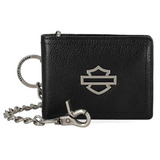 Harley-Davidson Men's Open B&S Slimfold Biker Chain Leather Wallet - Black