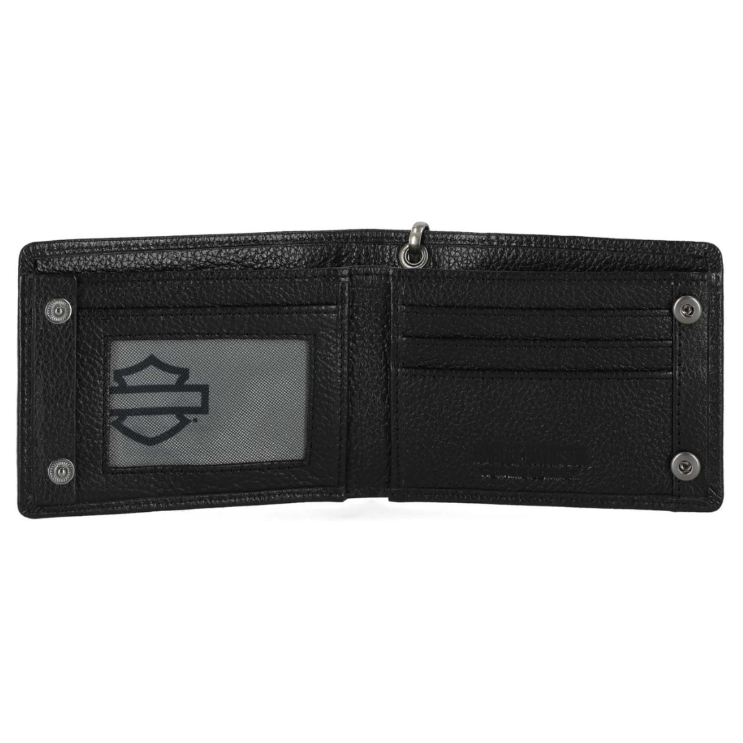 Harley-Davidson Men's Open B&S Slimfold Biker Chain Leather Wallet - Black