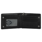 Harley-Davidson Men's Open B&S Slimfold Biker Chain Leather Wallet - Black