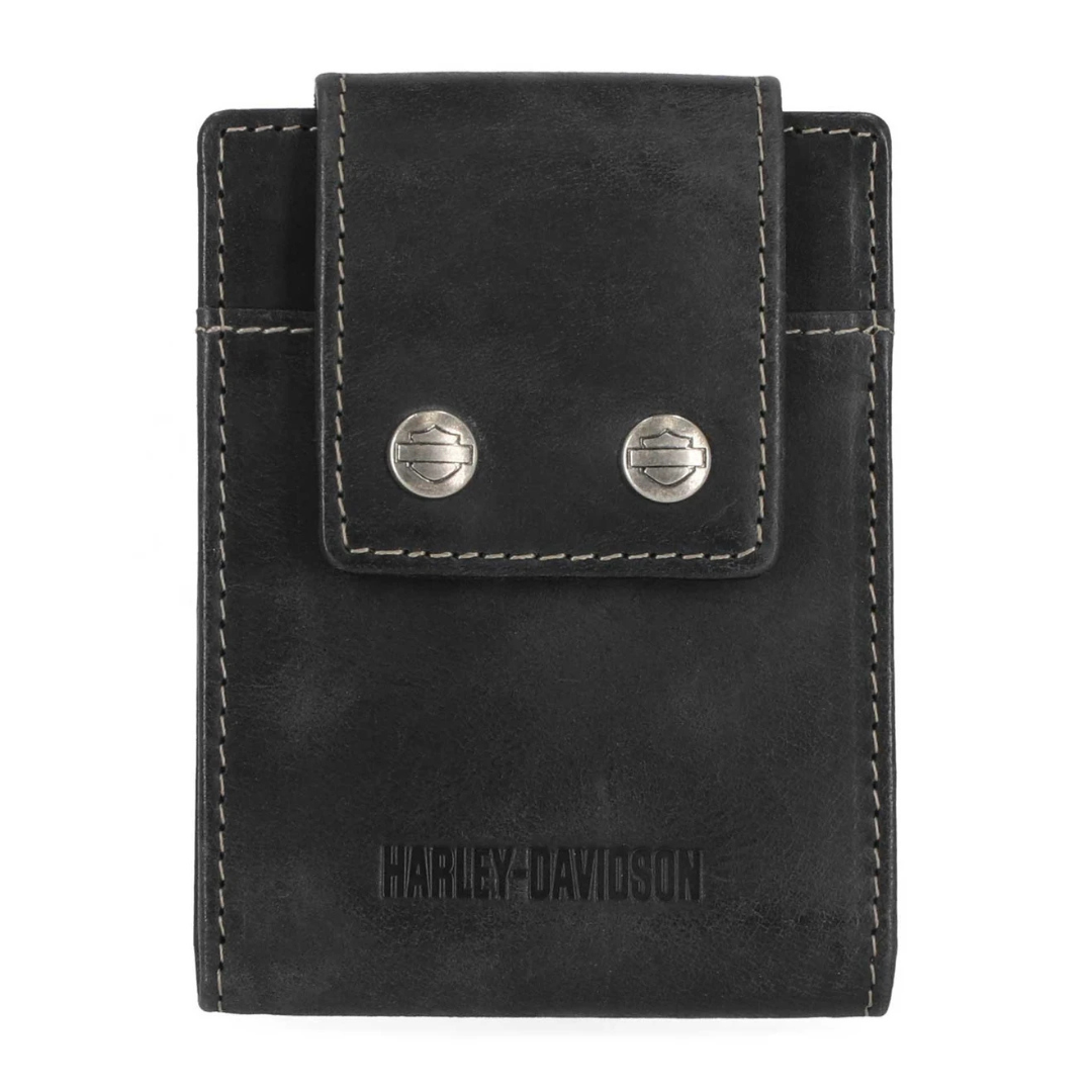 Harley-Davidson Men's Smooth Grain Snap Front Pocket Billfold Wallet - Black