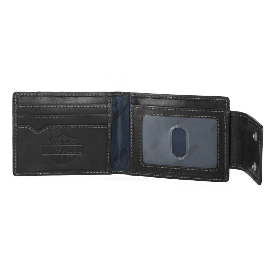 Harley-Davidson Men's Smooth Grain Snap Front Pocket Billfold Wallet - Black