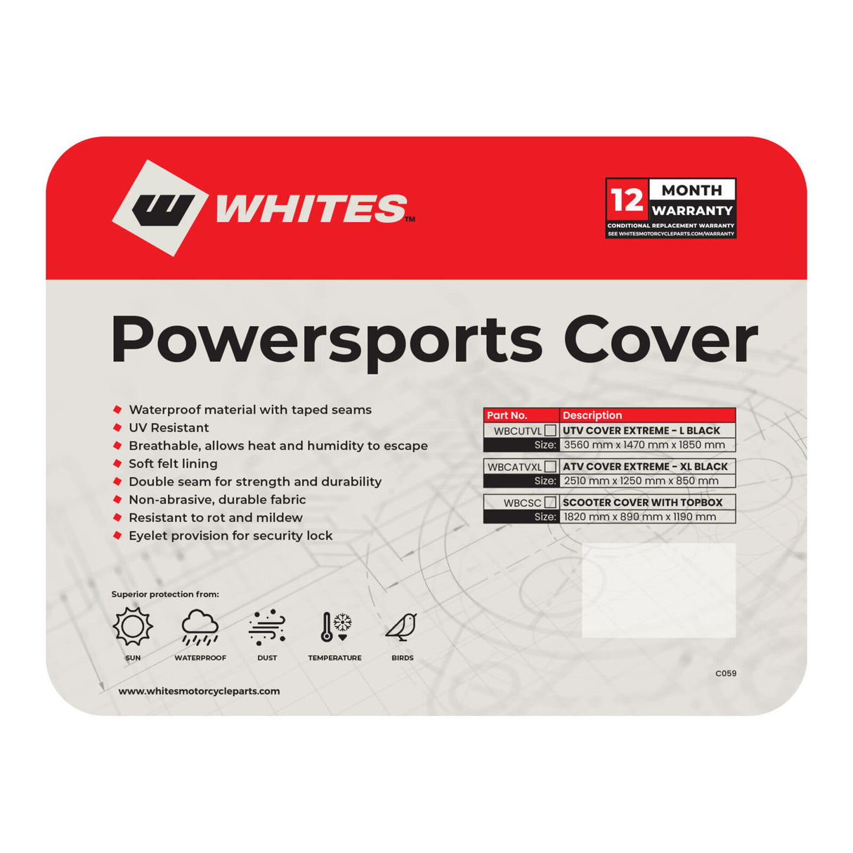 Whites Bike Cover Extreme - L UTV Black (Ref: UC-1202010-L)