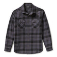 Plaid shirt with button details on a white background
