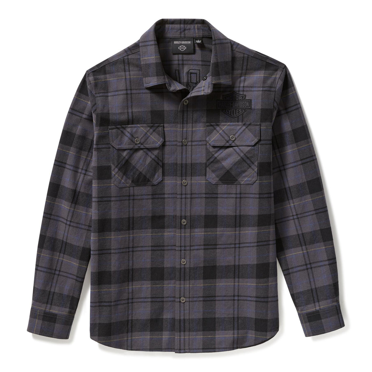 Plaid shirt with button details on a white background