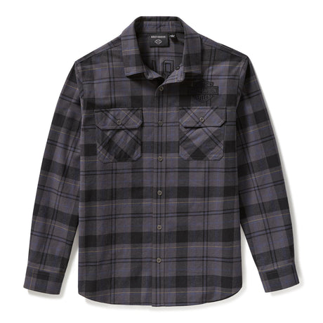 Plaid shirt with button details on a white background